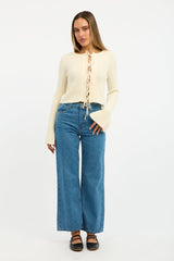 Yellow Knit Cardigan Tie Up Long Sleeve