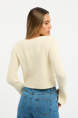 Yellow Knit Cardigan Tie Up Long Sleeve