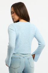 Blue Knit Cardigan Tie Up Long Sleeve