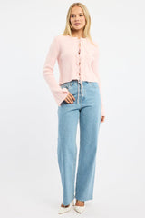 Pink Knit Cardigan Tie Up Long Sleeve