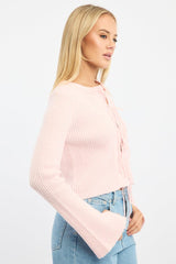 Pink Knit Cardigan Tie Up Long Sleeve
