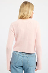 Pink Knit Cardigan Tie Up Long Sleeve