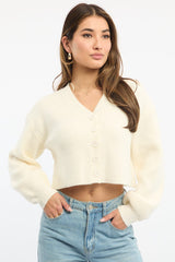 White Oversized Knit Cardigan V-neck