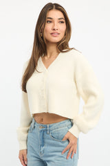 White Oversized Knit Cardigan V-neck