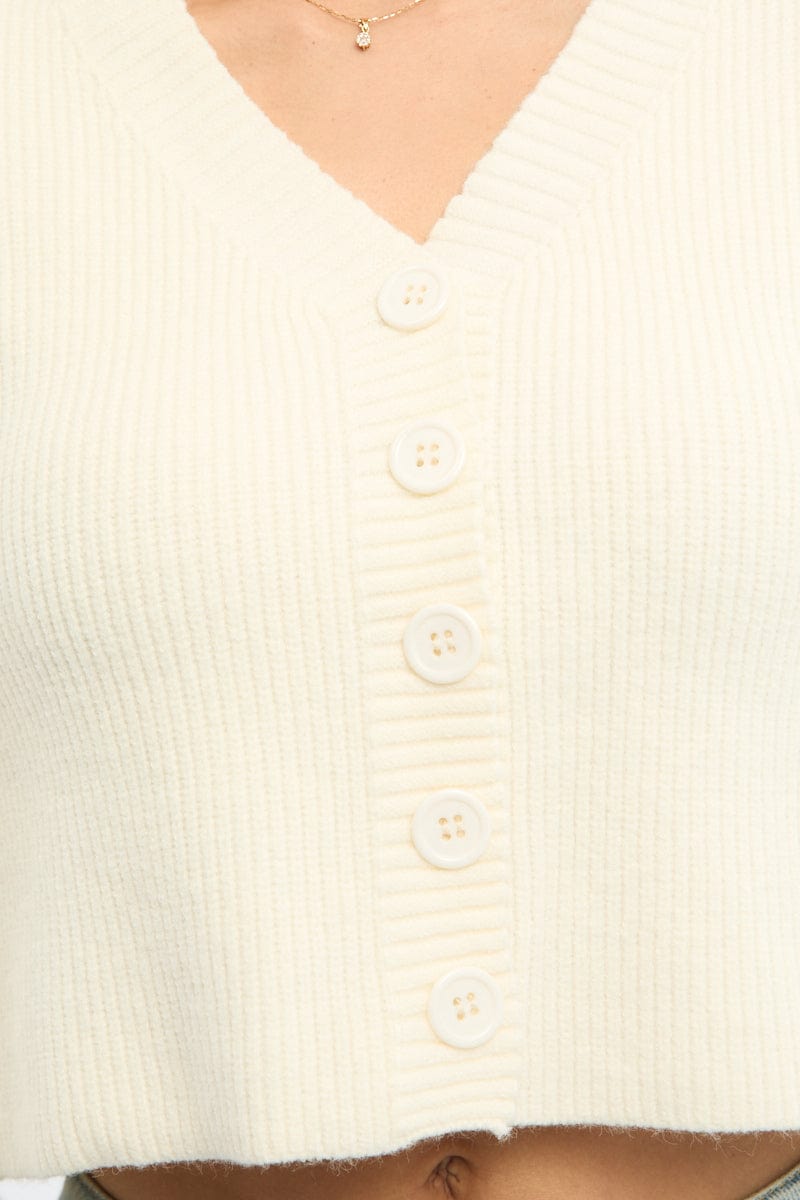 White Oversized Knit Cardigan V-neck