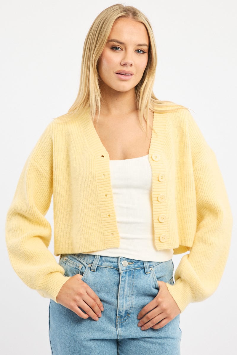 Yellow Oversized Knit Cardigan V-neck