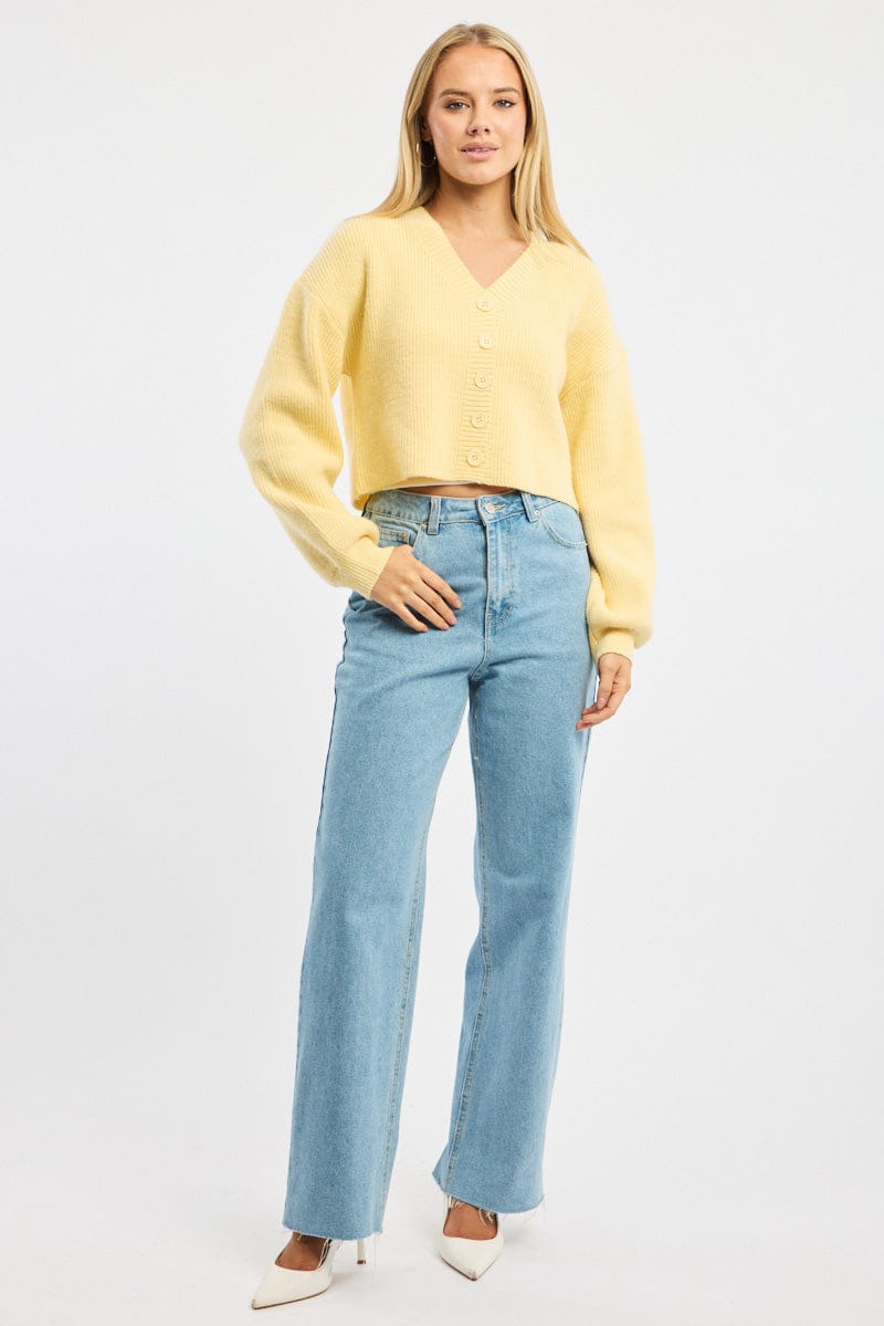 Yellow Oversized Knit Cardigan V-neck