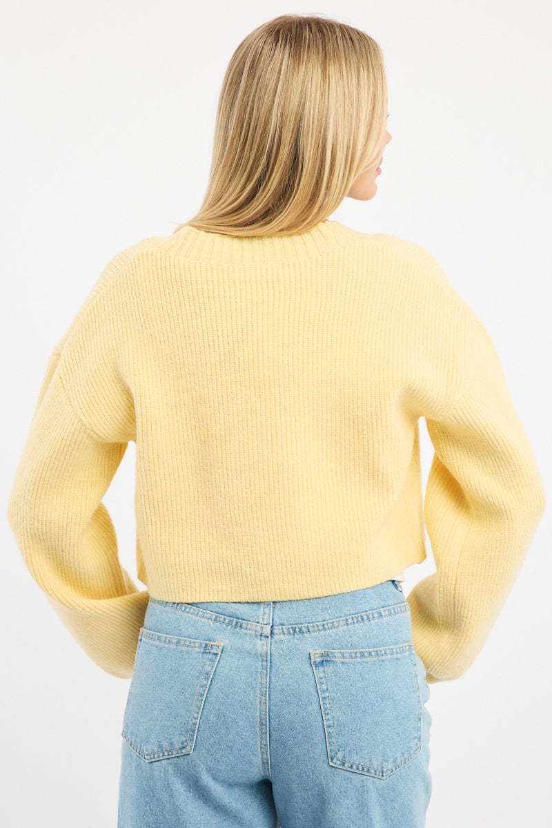 Yellow Oversized Knit Cardigan V-neck