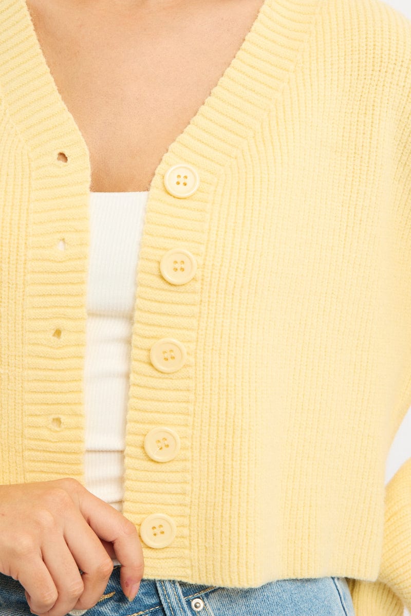Yellow Oversized Knit Cardigan V-neck