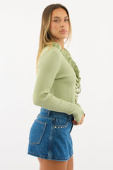 Green Ruffle Cardigan Long Sleeve