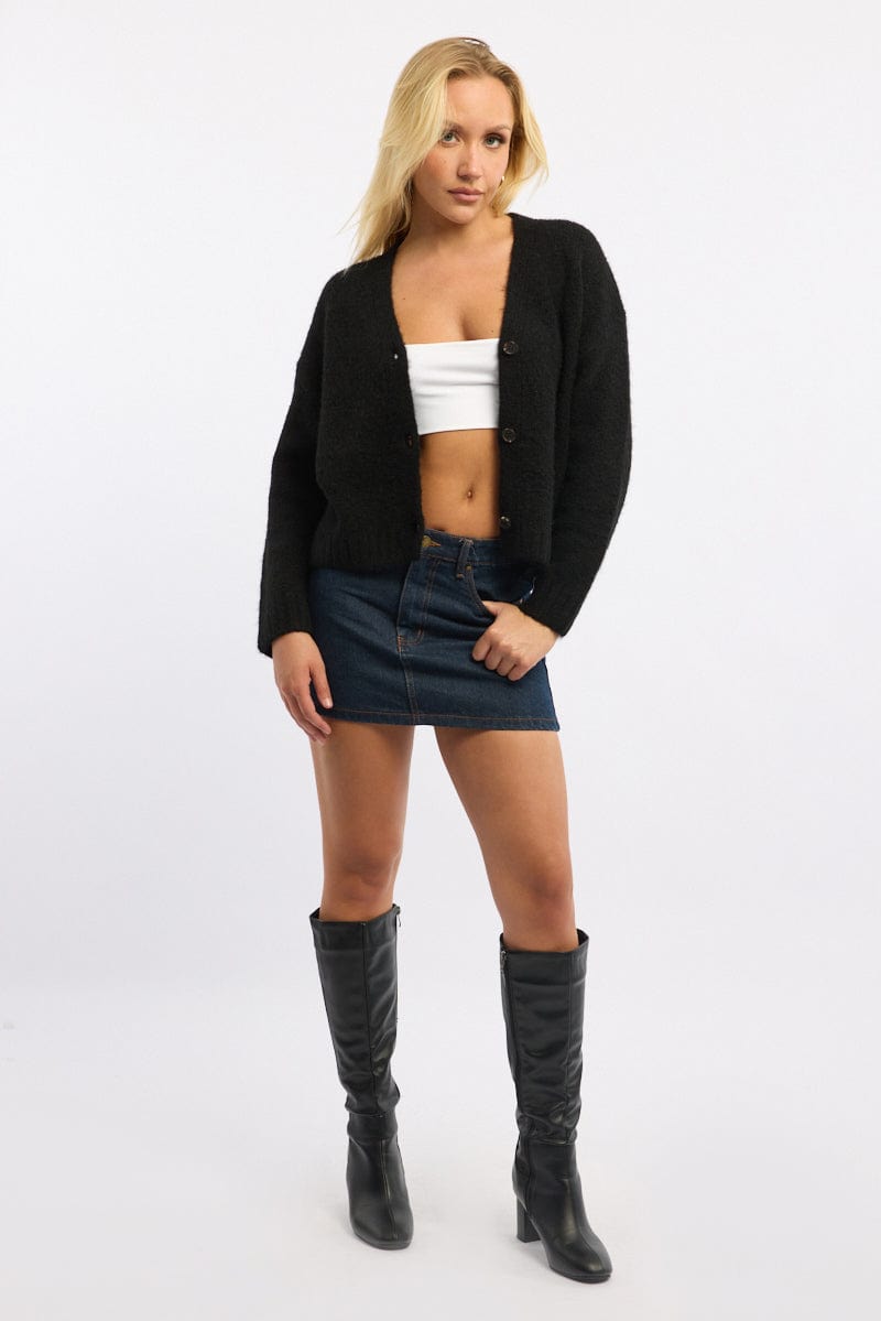 Black Oversized Cardigan Long Sleeve V-neck