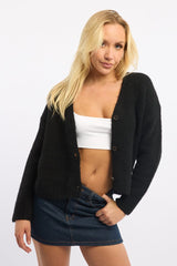 Black Oversized Cardigan Long Sleeve V-neck