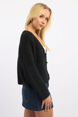 Black Oversized Cardigan Long Sleeve V-neck