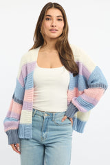Multi Stripe Oversized Knit Cardigan Long Sleeve