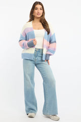 Multi Stripe Oversized Knit Cardigan Long Sleeve