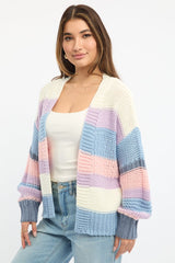 Multi Stripe Oversized Knit Cardigan Long Sleeve