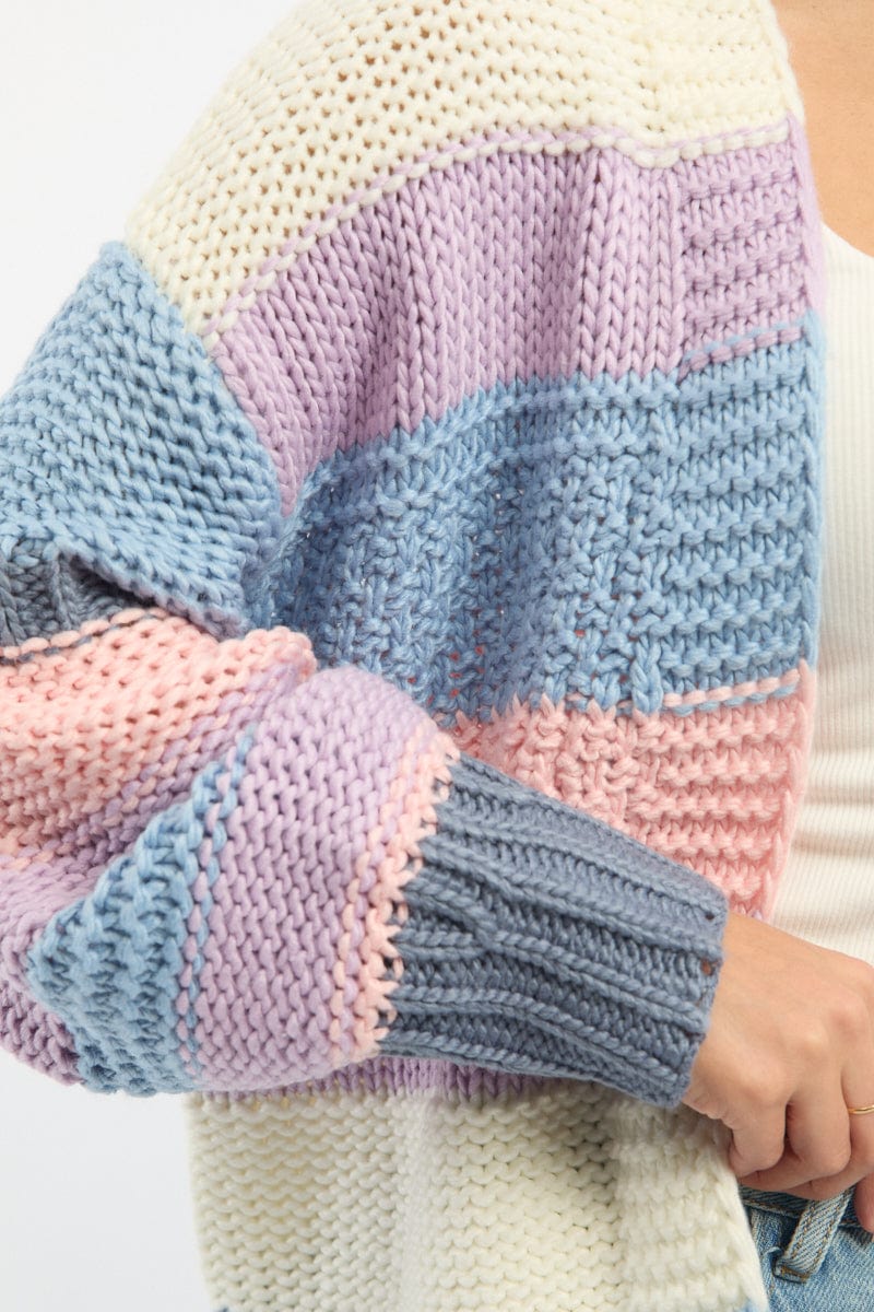 Multi Stripe Oversized Knit Cardigan Long Sleeve