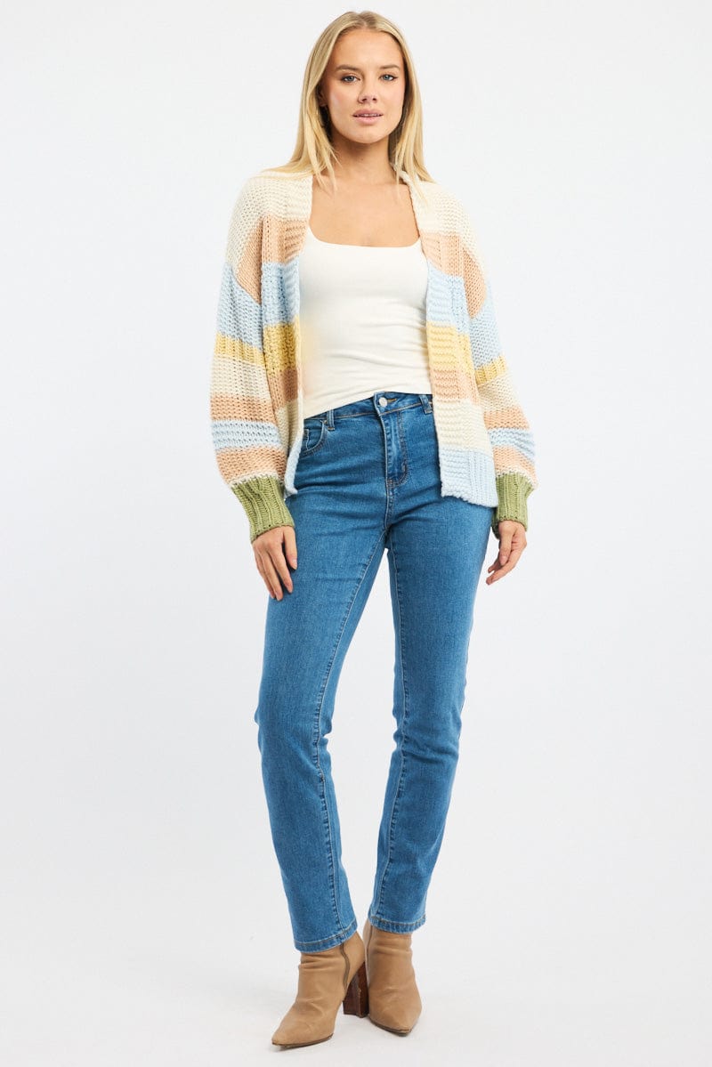 Multi Stripe Oversized Knit Cardigan Long Sleeve