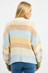 Multi Stripe Oversized Knit Cardigan Long Sleeve