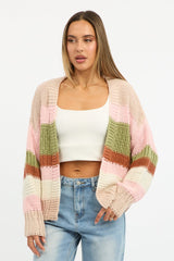 Multi Stripe Oversized Knit Cardigan Long Sleeve