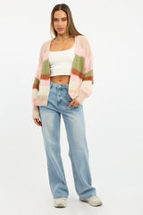 Multi Stripe Oversized Knit Cardigan Long Sleeve