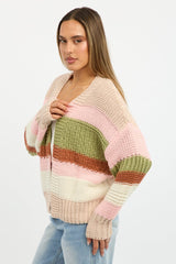 Multi Stripe Oversized Knit Cardigan Long Sleeve