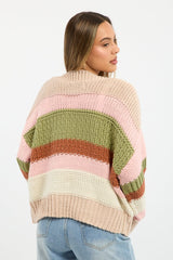 Multi Stripe Oversized Knit Cardigan Long Sleeve