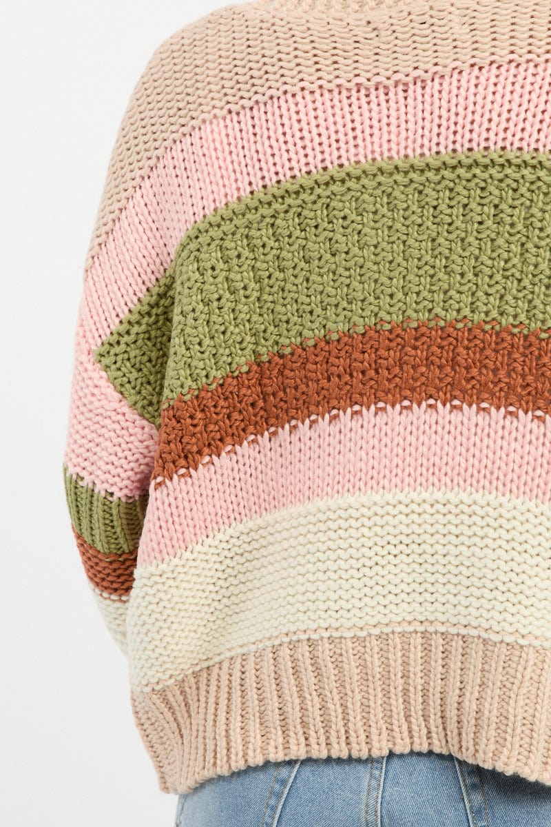 Multi Stripe Oversized Knit Cardigan Long Sleeve