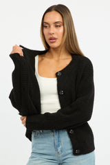 Black Knit Cardigan Crew Neck