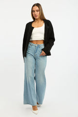 Black Knit Cardigan Crew Neck