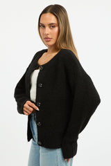 Black Knit Cardigan Crew Neck