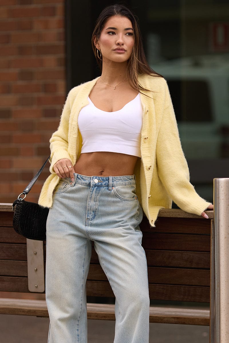 Yellow Knit Cardigan Crew Neck
