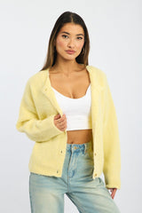 Yellow Knit Cardigan Crew Neck