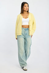 Yellow Knit Cardigan Crew Neck