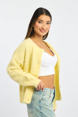Yellow Knit Cardigan Crew Neck