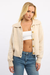Beige Collar Knit Cardigan