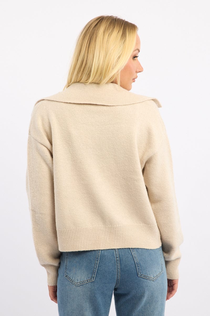 Beige Collar Knit Cardigan