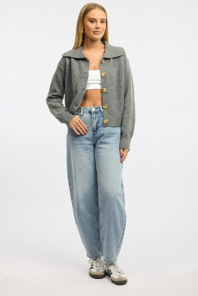 Grey Collar Knit Cardigan