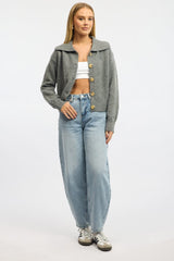 Grey Collar Knit Cardigan