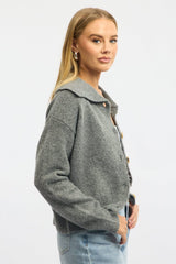 Grey Collar Knit Cardigan