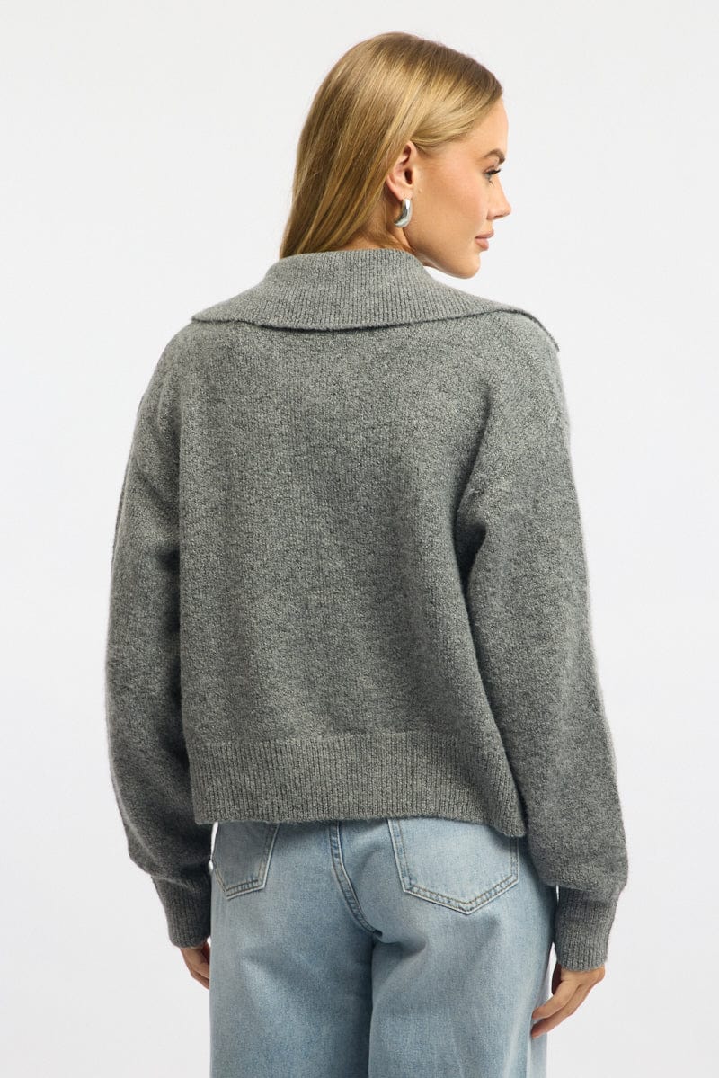 Grey Collar Knit Cardigan