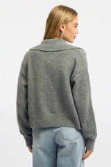 Grey Collar Knit Cardigan