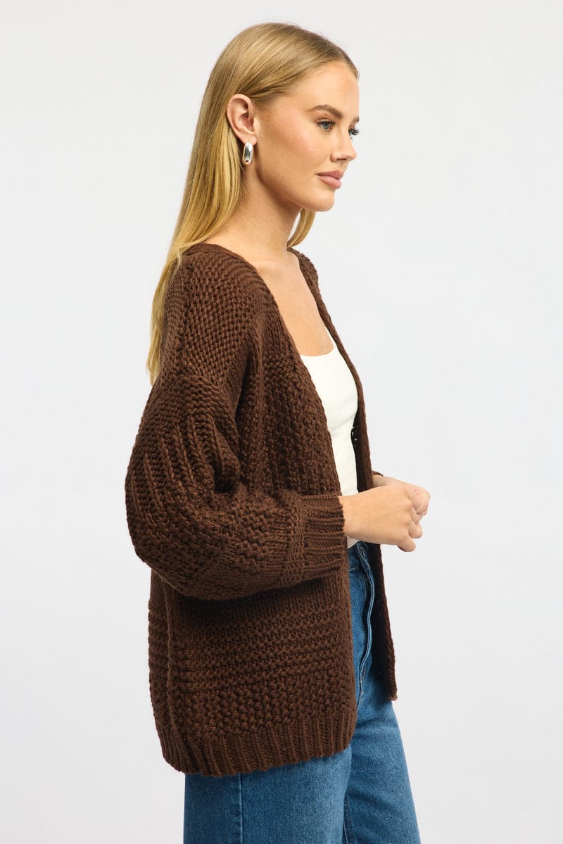 Brown Longline Cardigan Long Sleeve