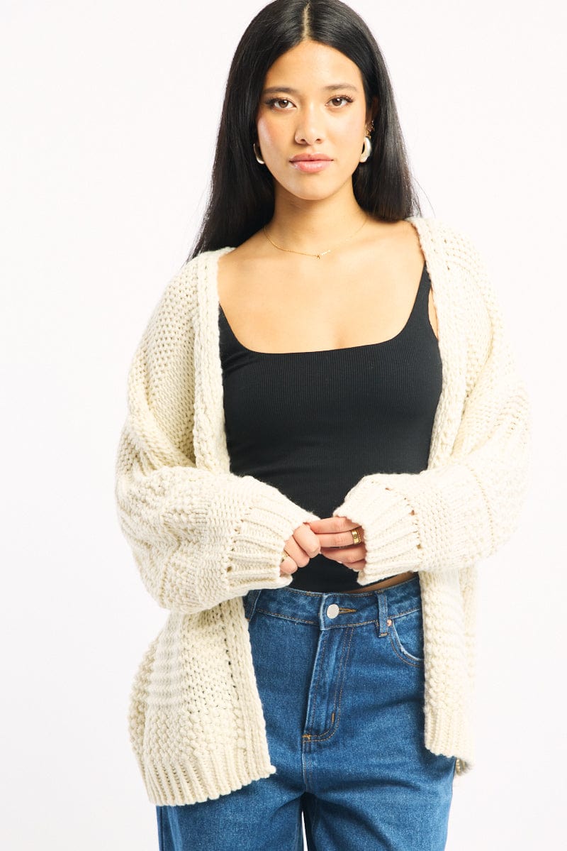 White Longline Cardigan Long Sleeve