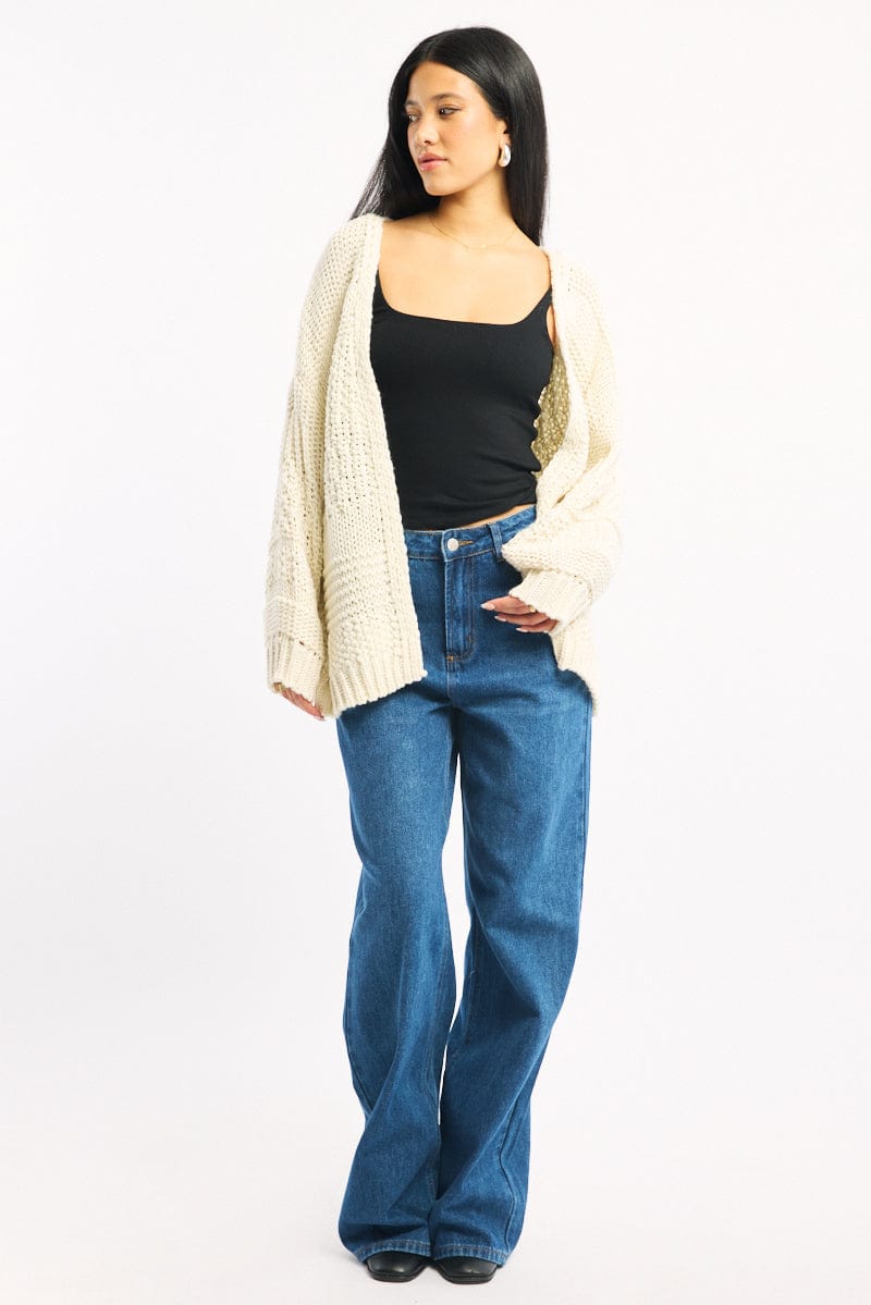 White Longline Cardigan Long Sleeve