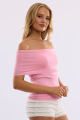 Pink Bardot Knit Top Short Sleeve