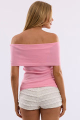 Pink Bardot Knit Top Short Sleeve