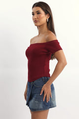 Red Bardot Knit Top Short Sleeve