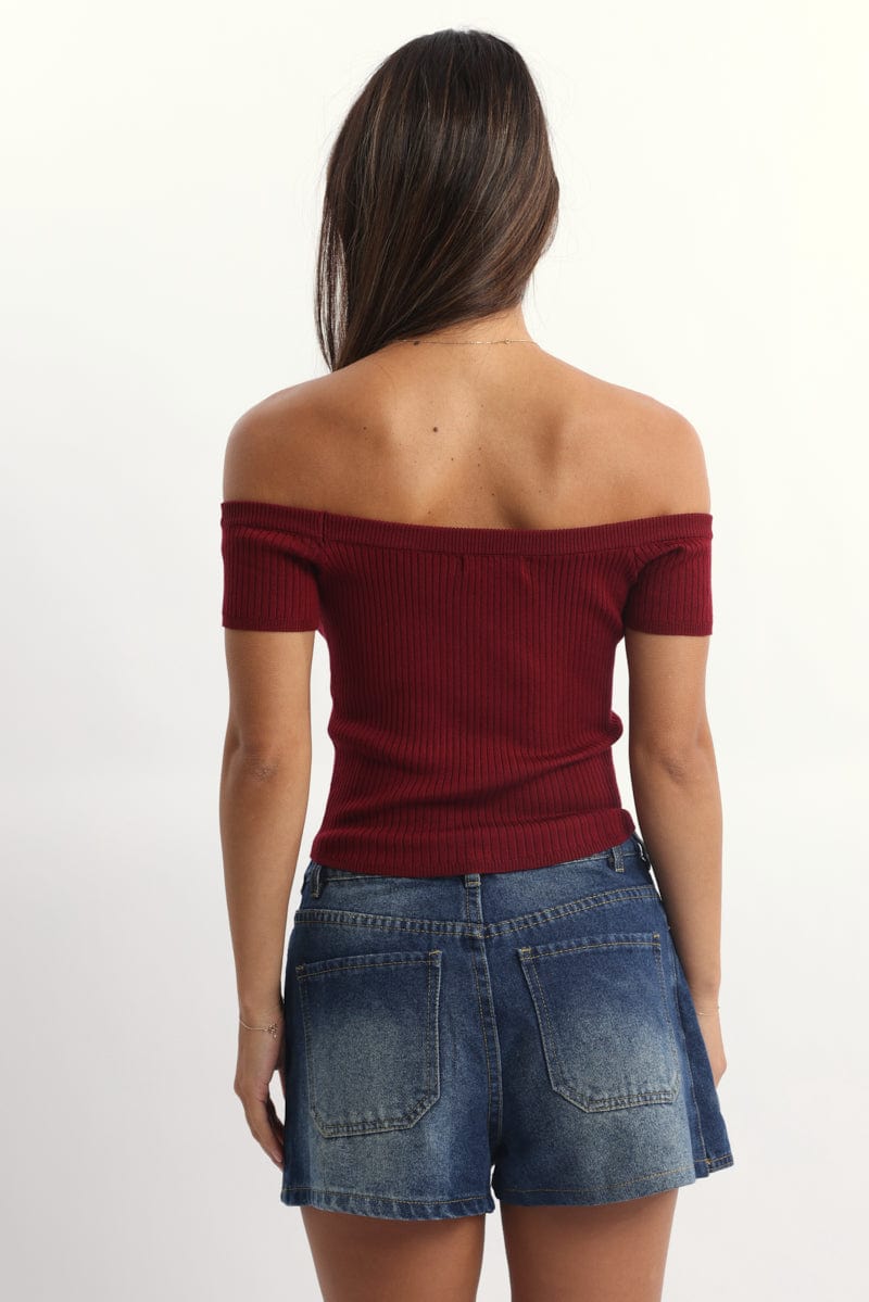 Red Bardot Knit Top Short Sleeve