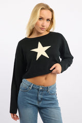 Black Star Knit Jumper Long Sleeve